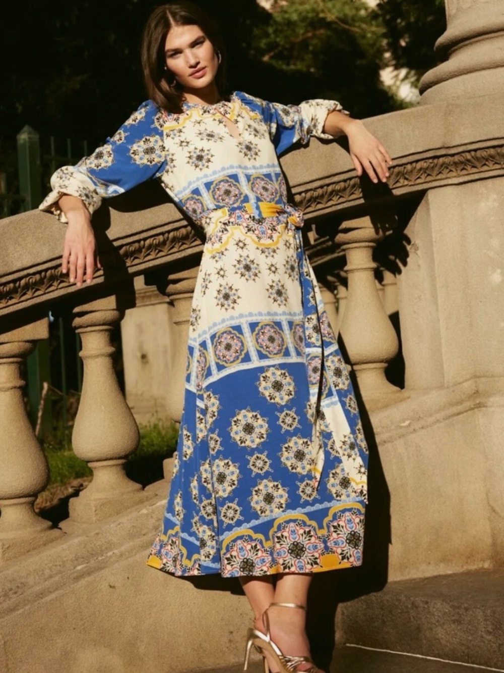 BODEN • NWT Occasion Blouson Maxi Dress Surf The Web, Mosaic Charm Size 8 petite